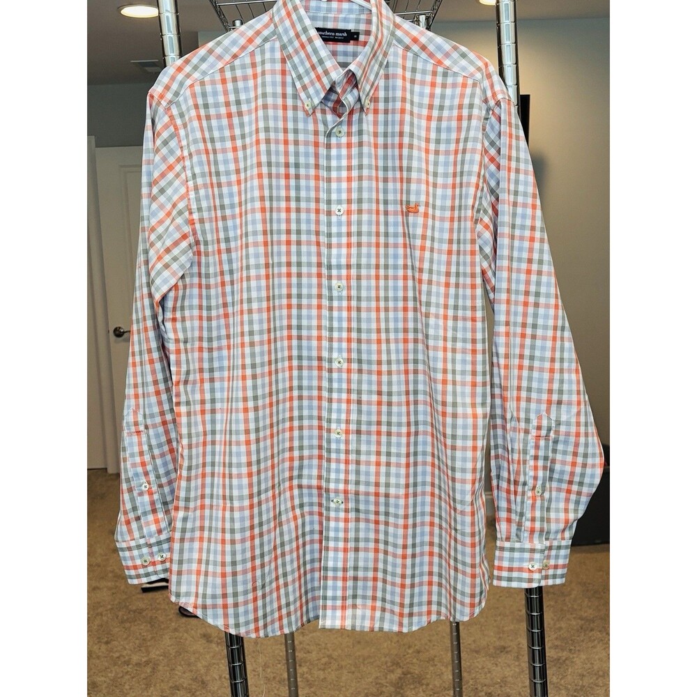 Southern Marsh Bainbridge Check l/s Dress shirt orange blue plaid size med